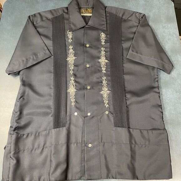 Guayaberas LOL-HA 80’s Embroidered Short Sleeve Button Down Shirt Blue XXL (44) - Picture 5 of 7
